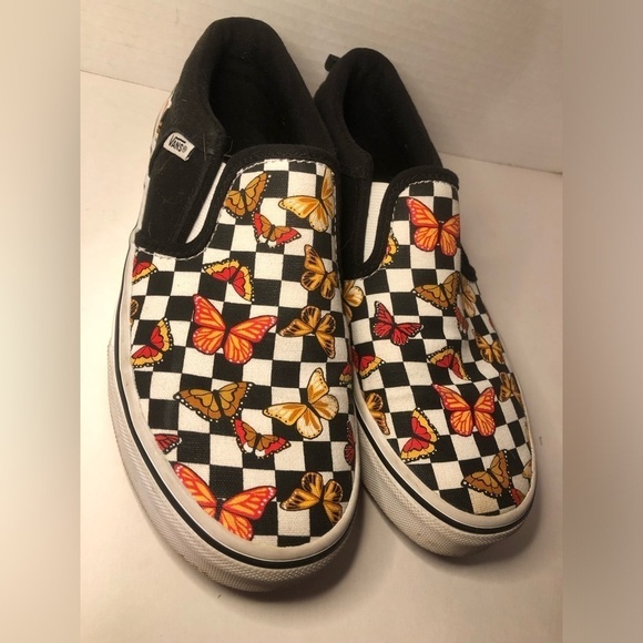Vans Other - Vans Kids Slip-On Butterfly Checkered Shoes - Black and Multicolor